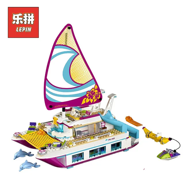 

Lepin 01038 Girl Series Friends Boat Sunshine Catamaran Ship Set Model Building Blocks Brick legoinglys 41317 Children Toys Gift