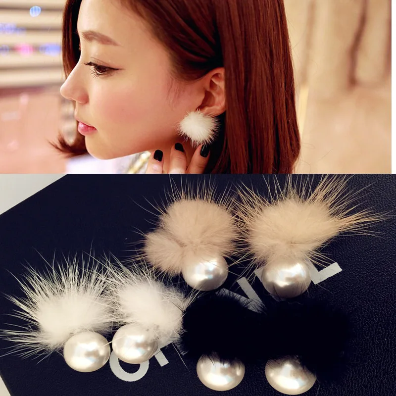 

Hot Accessories Stud Earrings hot women fashion Pearl Stud Earrings Earrings Plush Earrings black / white/ red /Khaki