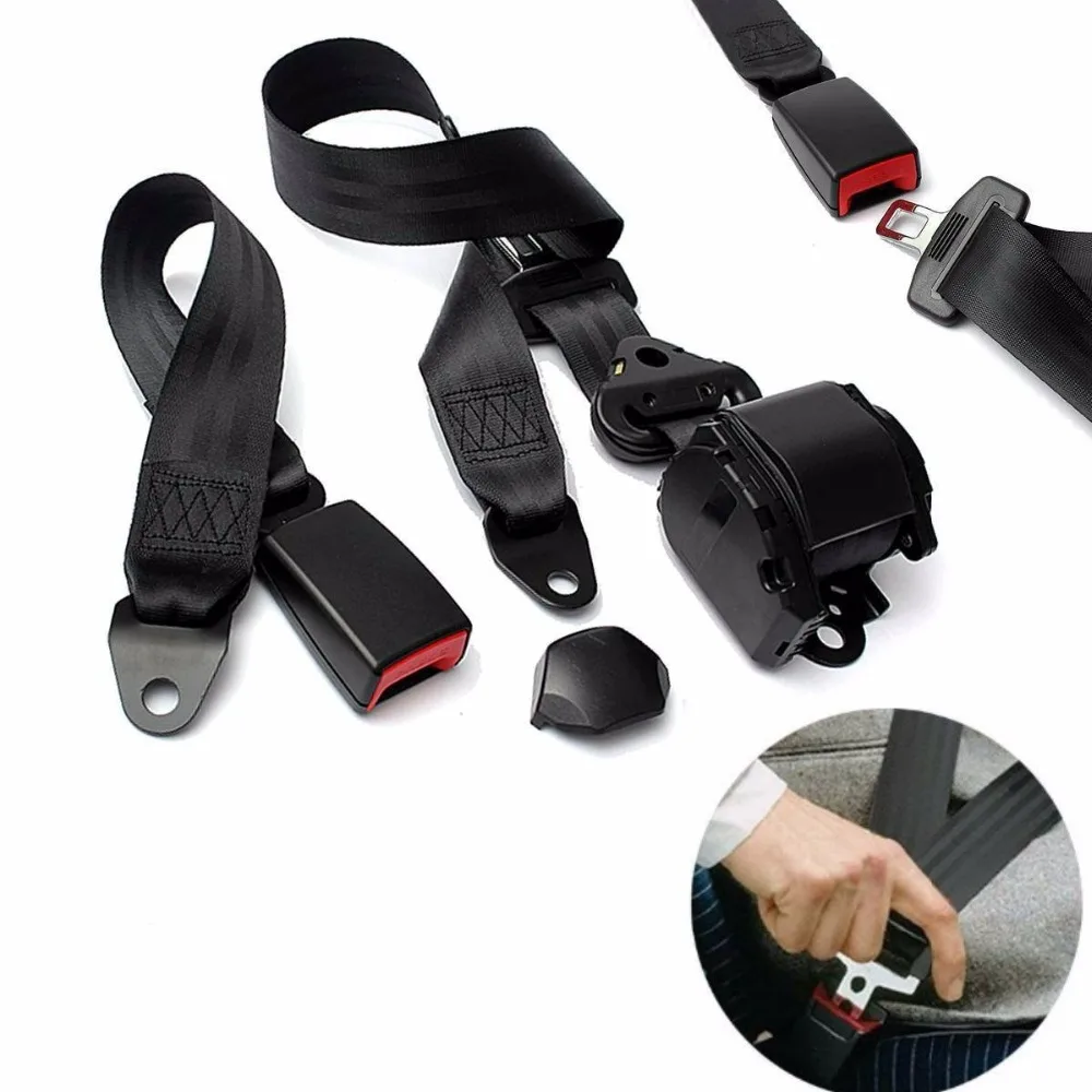 Universal Retractable 3 Point Auto Car Safety Seat Lap Belt Set Kit