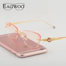 Дизайнерские очки женские без оправы по рецепту для чтения близорукости фотохромные очки золотые хрустальные очки с цветными линзами 88003