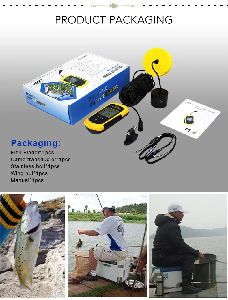 Lucky 100M Портативный сонар lcd рыболокаторы рыболовные с эхолотом рыболовный искатель цветной экран FFC1108-1