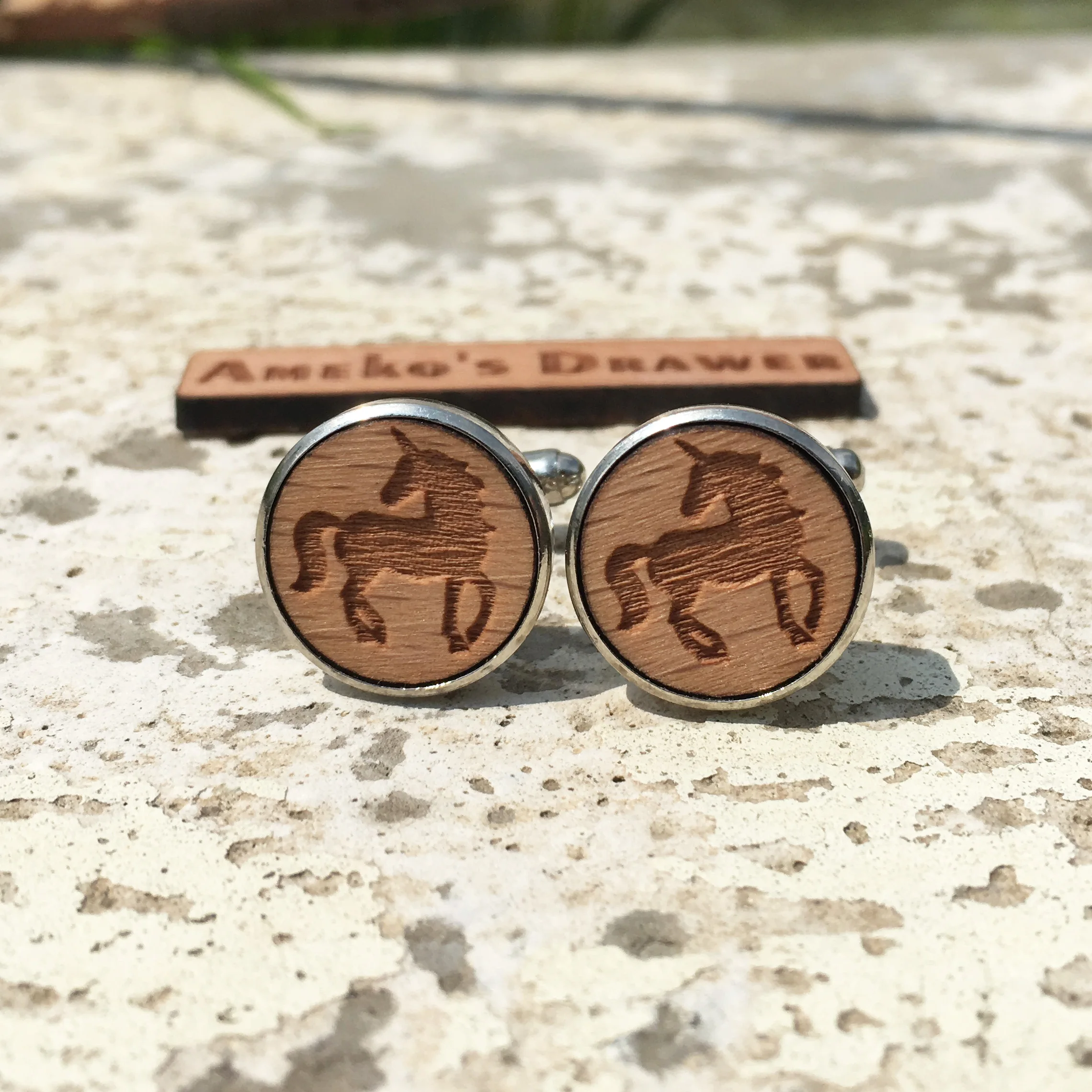 

Unicorn Engraved Cuff Links Holy Cufflink White Horse Wooden Cuff Links X 1 Pair