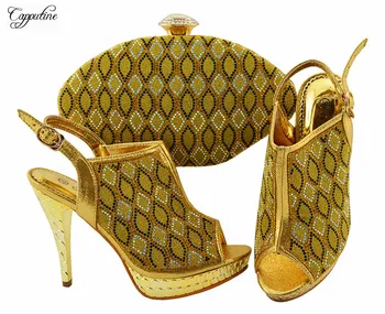 

Popular yellow thin high heel sandal shoes and purse bag set nice matching for evening dress JZC003 free shipping