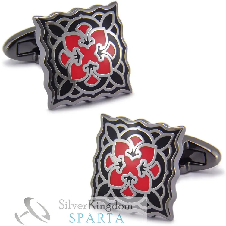 

Red blossom enamel Tungsten gold Electroplated cufflinks High quality metal men's Cuff Links