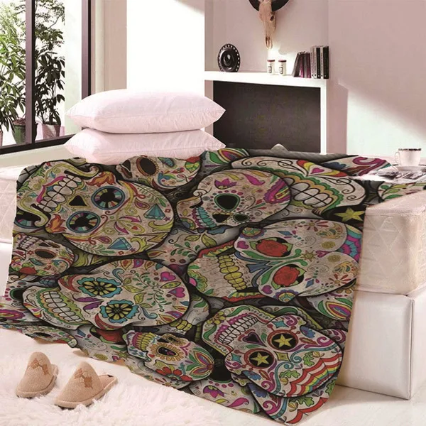 Мягкое одеяло с рисунком черепа из мультфильма; бархатное плюшевое одеяло; художественное одеяло для детей и взрослых; пляжное полотенце для путешествий; CB70 - Цвет: 02