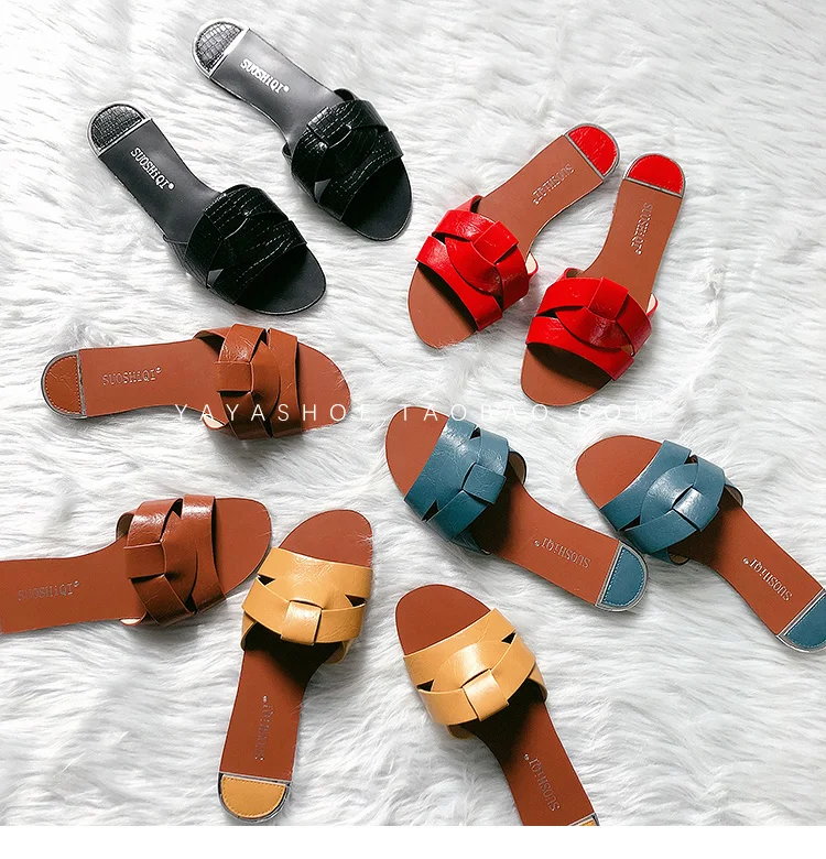 

Low Mixed Colors women Fashion slipper Flat Slip-On Round Toe outdoor Narrow Band summer Slides woman modis slides outside