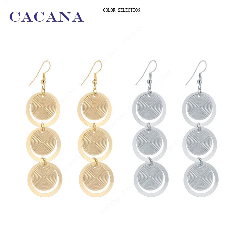 CACANA Dangle Long Earrings With 3 Big Rounds Top Quality For Women Bijouterie Hot Sale No.A97 A98