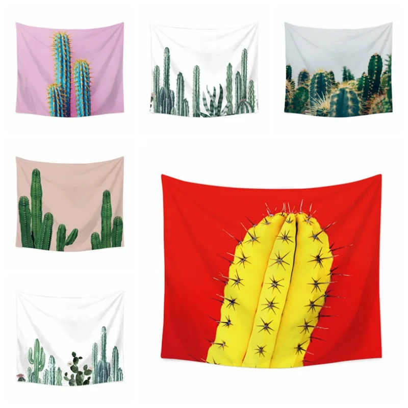 

Watercolor Cactus Printed Tapestry Polyester Fabric Hippie Bohemian Print Home Decor Wall Hanging Tapestry Beach Throw Blanket