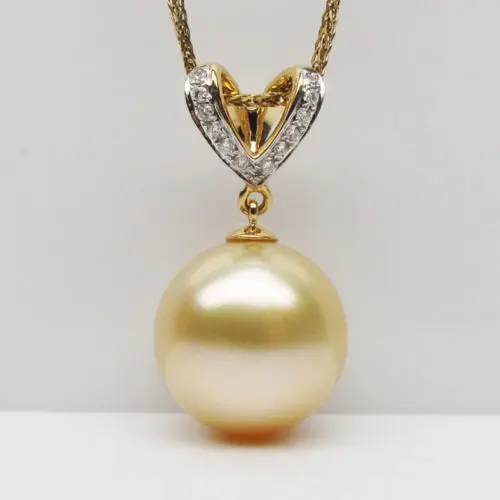 

LUXURY AAA 12.6MM GOLDEN SOUTH SEA PEARL PENDANT 18K YELLOW GOLD