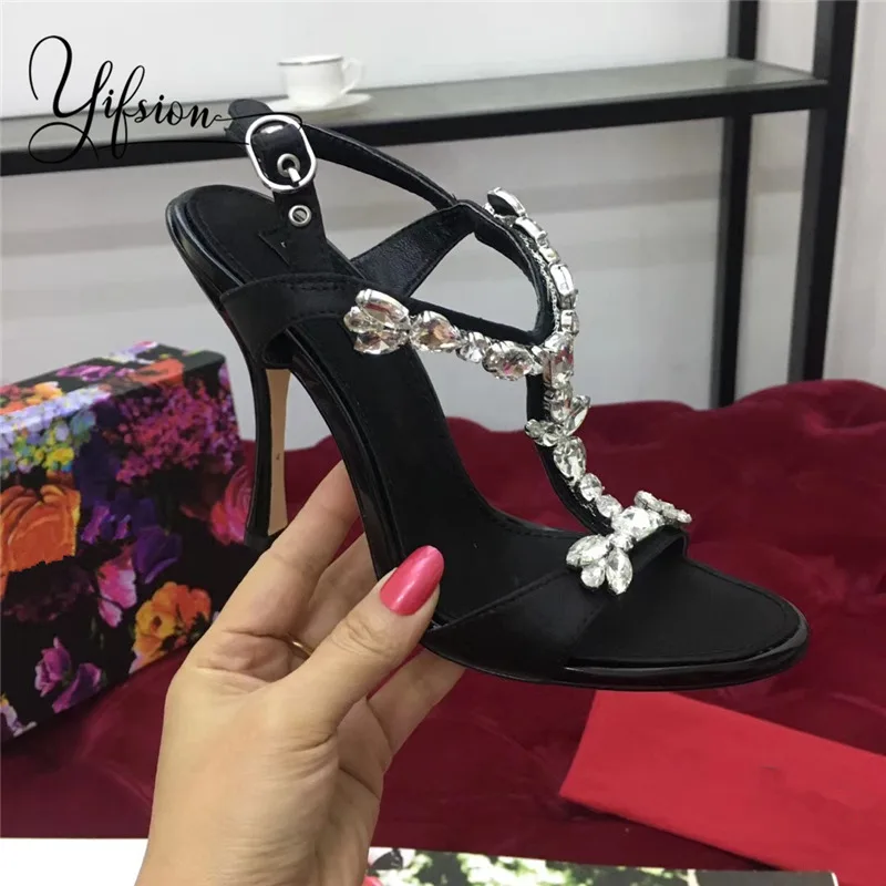 

OLOME New Spring Summer Black Red Women Sandals Sexy Open Toe Crystal Buckle Thin High Heel Women Sandals Party Shoes Woman