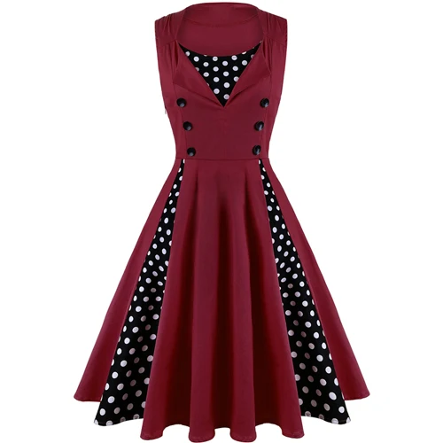 Wine Red OTEN летнее платье Элегантное винтажное бальное платье Цветочный Узор в горошек 50s рокабилли pin up вечерние Одежда большого размера женское платье 5XL - Цвет: Wine Red