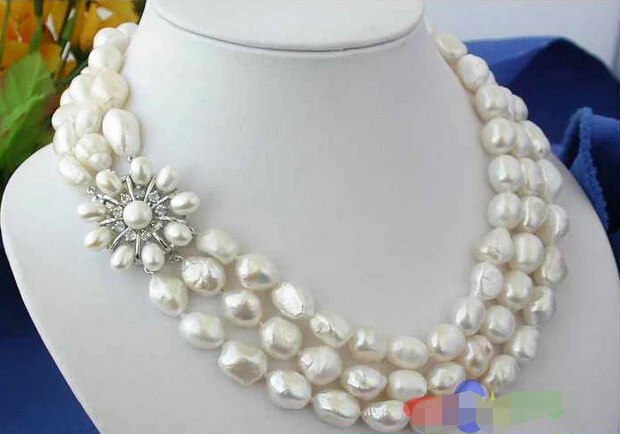 

Free shipping >>>>>P1388 3ROW 13MM WHITE BAROQUE FW CULTURED PEARL NECKLACE