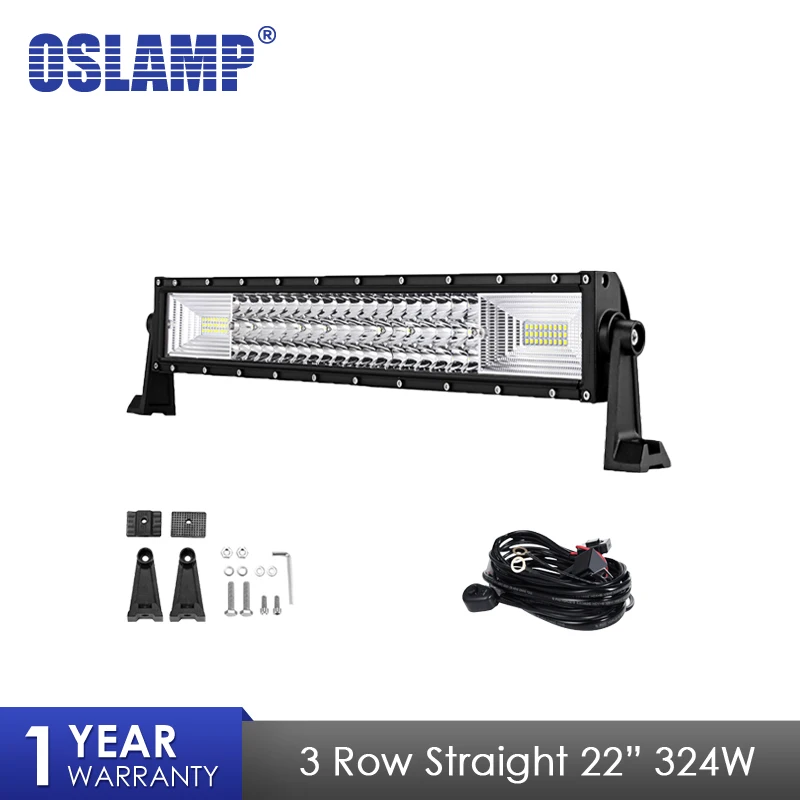 

Oslamp 3 Row 22" 324W LED Light Bar Straight Combo Beam Led Bar Work Light For 4x4 Truck ATV Trailer Car Offroad Driving Light