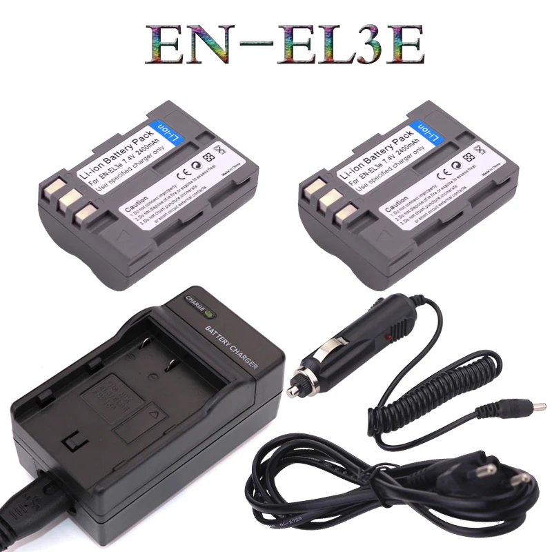 

2x batterie EN-EL3E EN EL3E ENEL3E li-ion battery + charger car kit For Nikon D70 D70S D80 D90 D100 D200 D300 D300S D700 Camera