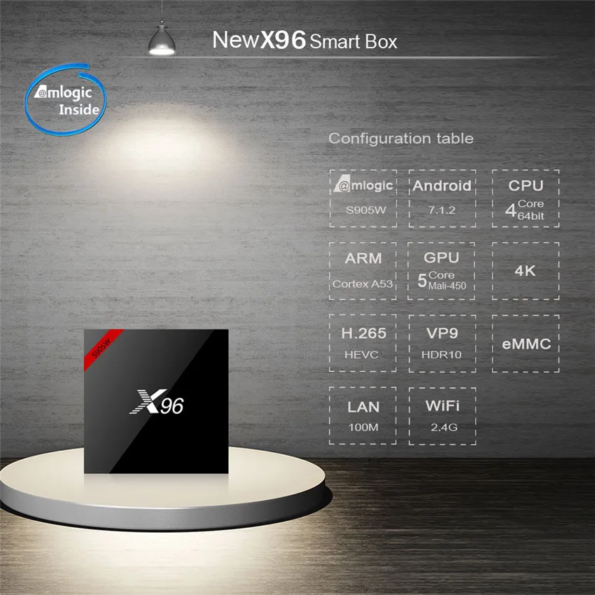 ТВ-приставка X96 X96W Amlogic S905W 8 ГБ/16 ГБ Android 7,1 четырехъядерный KDplayer 17,4 ТВ-приставка 4K H.265 Smart Box tv