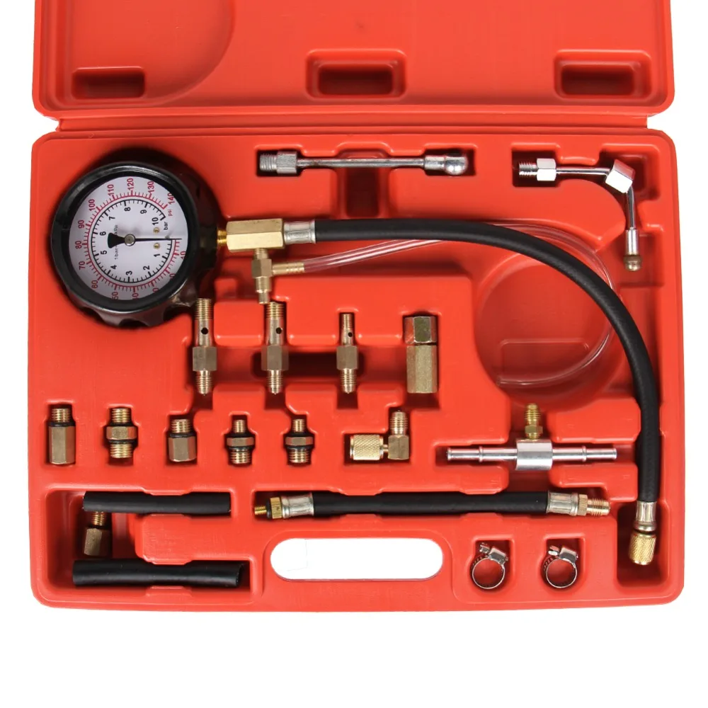 Universal Fuel Injection Gauge Pressure Tester Test Kit Car System Pump Tool Set 