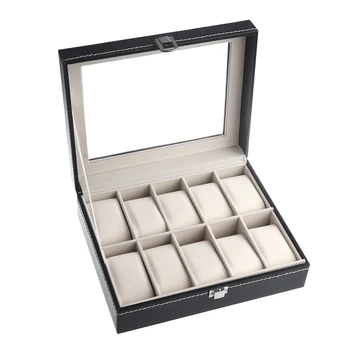 

Watch Display Case Jewelry Collection Storage Organizer PU Box 10 Grid