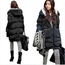 Корейское зимнее модное женское пуховое пальто и куртка с капюшоном утепленная парка цвета хаки размера плюс XL дешевая цена