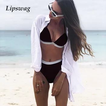 

sexy push up halter bikini swimwear padded women bandage glitter bikini set swimwear high waist Biquini bathing suit beach wear