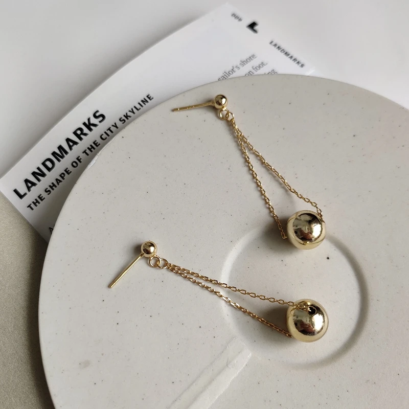 LouLeur, серебро 925 пробы, серьги с качающимися шариками, золото, большой круглый шарик, баланс красоты, длинные серьги-гвоздики для женщин, ювелирное изделие, Шарм