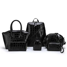 6pcs Women Handbag Set Alligator Leather Luxury Crossbody Shoulder Bags For Women Messenger Bag Purse Clutch Composite Bag Bolso yk leik 2017 alligator 6 pcs set sale women bag pattern composite shoulder bags handbag purse wallet pu leather handbags