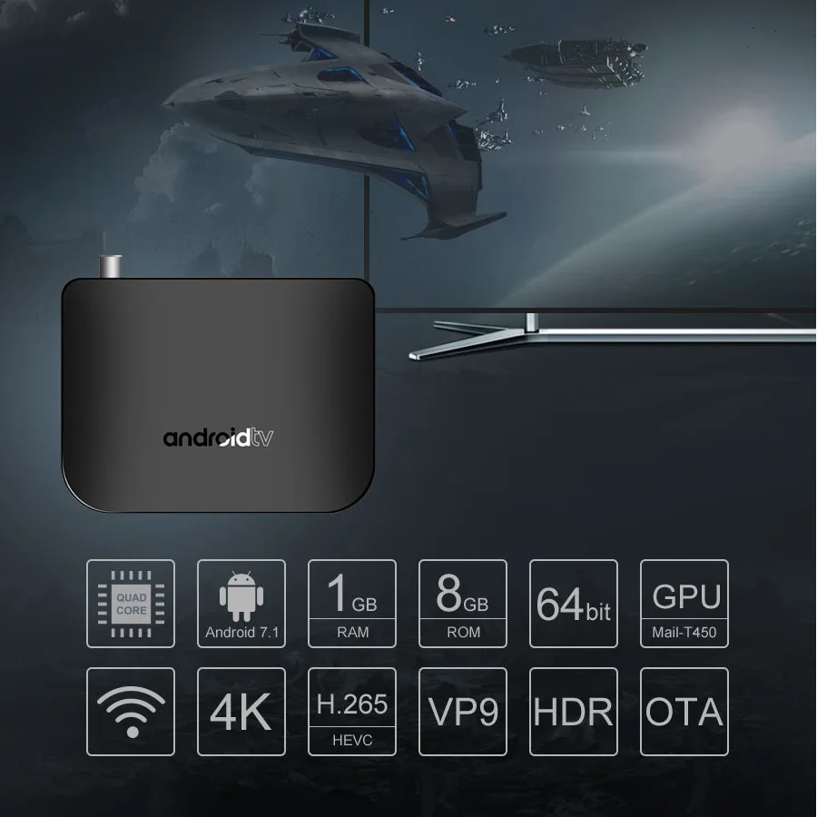 DVB-T2 Smart TV Box Android 7.1 Amlogic S905D 1G ROM 8G RAM 2.4G WIFI 4K H.265 DVB T TV Receptor M8S Plus DVB Media Player