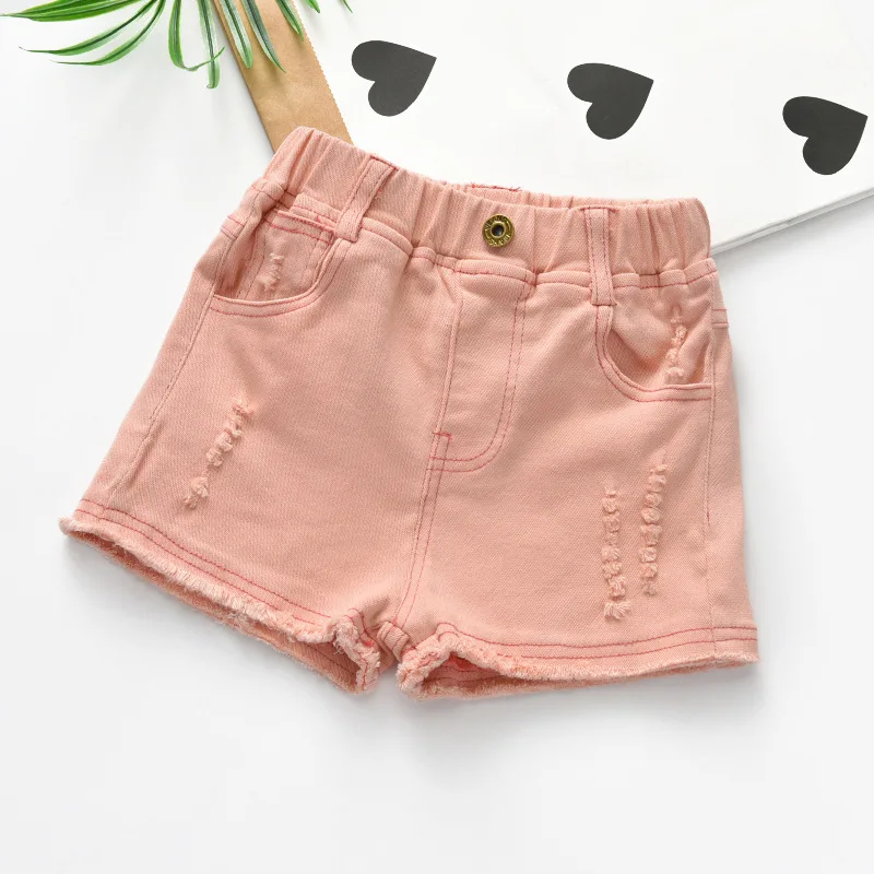 Новое поступление, хлопковые шорты ярких цветов для маленьких девочек детские джинсовые шорты детские шорты для девочек, одежда для маленьких девочек - Цвет: Розовый