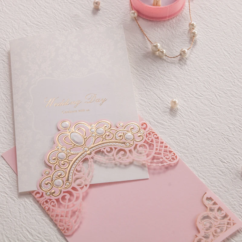 Elegante Rosa Inviti Di Nozze Carte In Oro In Rilievo Giorno