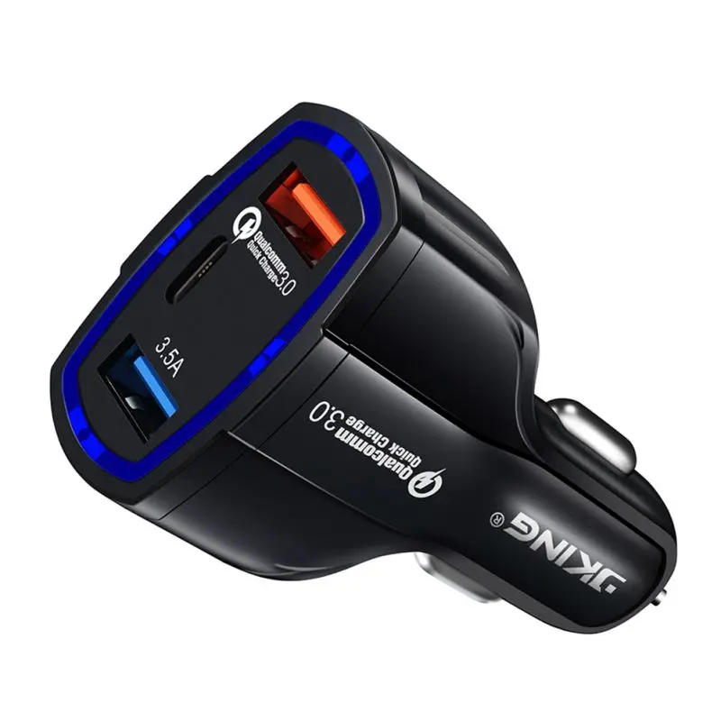 

New Quick Charge Dual USB Interface Car Adapter Charger Multi-Function Type-C QC3.0 Light Ring Mini Charger For Phone