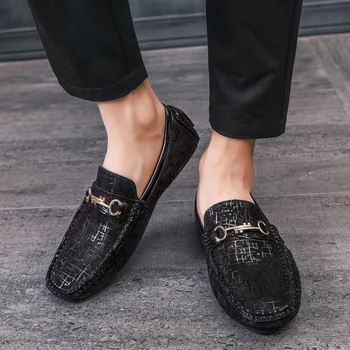 

Chaussures homme cuir pring Men Shoes Leather Men's Loafers Non-slip Casual Shoes Wear-resistant Gommino Driving Shoes Black