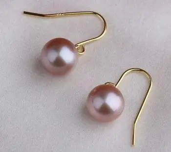 

free shipping>>>>noble jewelry AAA++10-11mm natural Australian south sea lavender pearl earring 14k