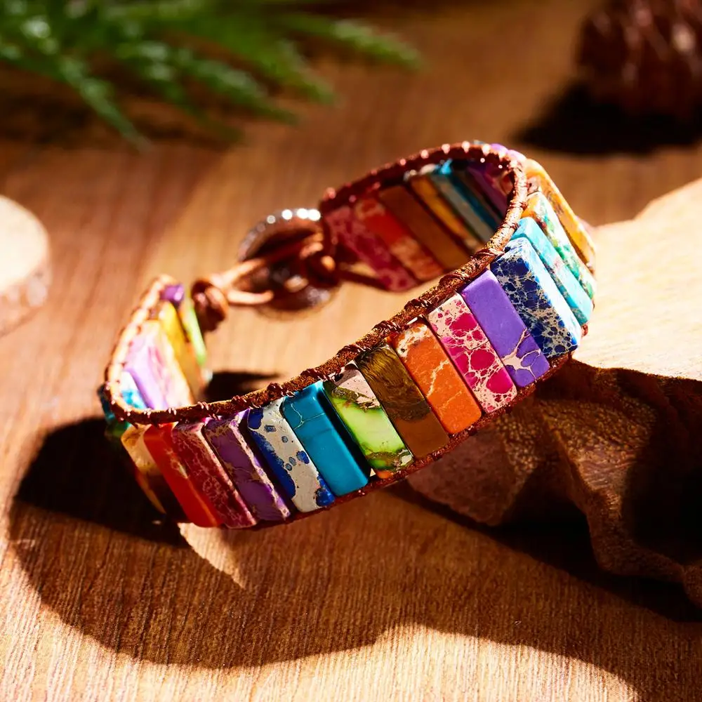 

Rinhoo 1PC Colorful Seven Chakras Natural Stone Leather Rope Chain Bracelet Accessories Gift For Women Fashion Jewelry