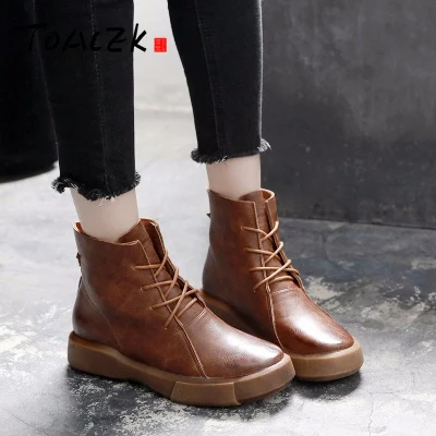 

Retro platform Martin boots female British style leather shoes autumn and winter new motorcycle shoes women's flat boots