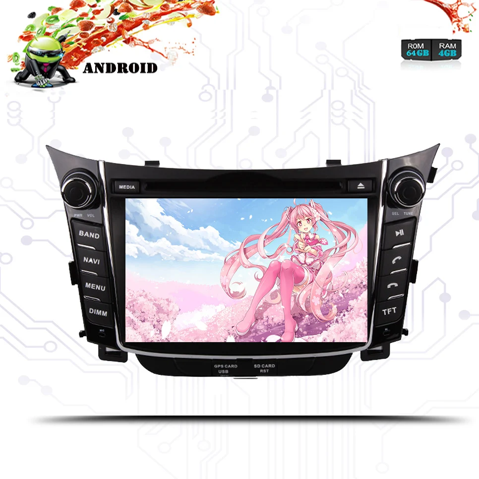 Excellent 7inch 8 Core Android 9.0 RAM 4G ROM 64G CAR gps Navigation Radio For Hyundai I30 2012-2016 Car DVD Player wifi BT MAP 4