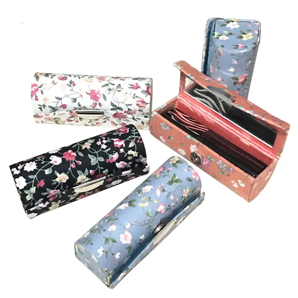 

Multicolor Fashion Soft Box Flower Printing Single Lipstick Storage Case Cosmetic Bags With Mirror Women Makeup Storage Box
