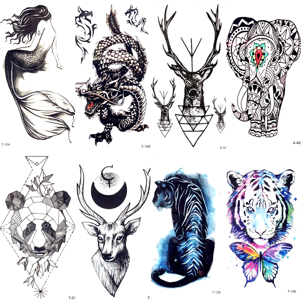 Little Black Chinese Dragon Moose Temporary Tattoo Stickers Beauty Mermaid Women Waterproof Tattoo Neck Body Arm Art Tatoos Men Tatoo Men Art Tatootattoo Sticker Aliexpress
