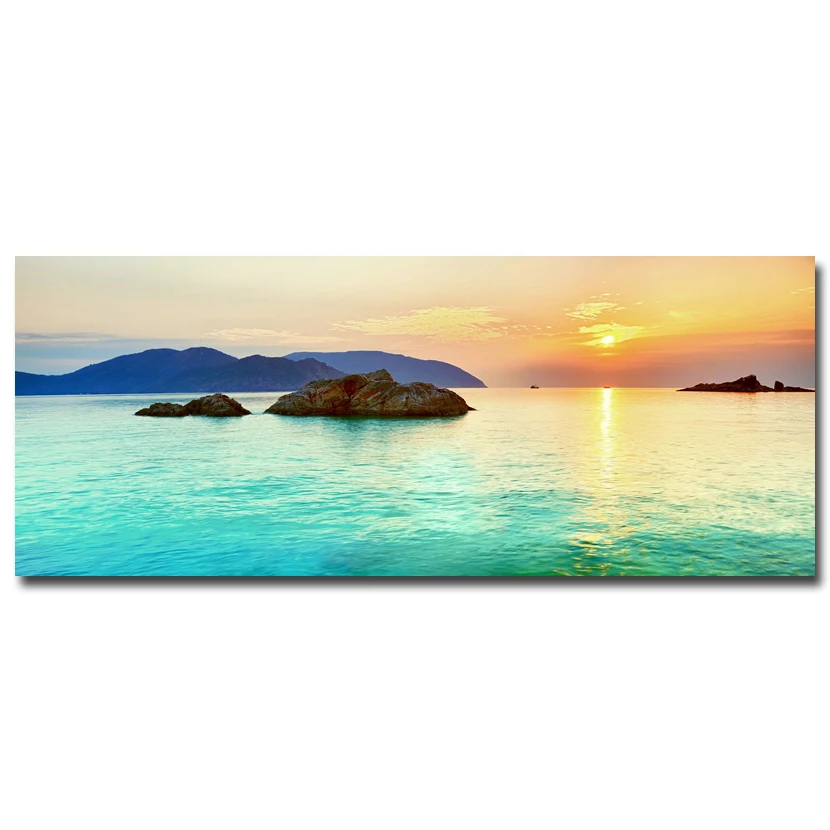 NICOLESHENTING Закат-тропический пляж океан море искусство шелковая ткань плакат печать 13x32 24x6" Рассвет природа картина Настенный декор 015