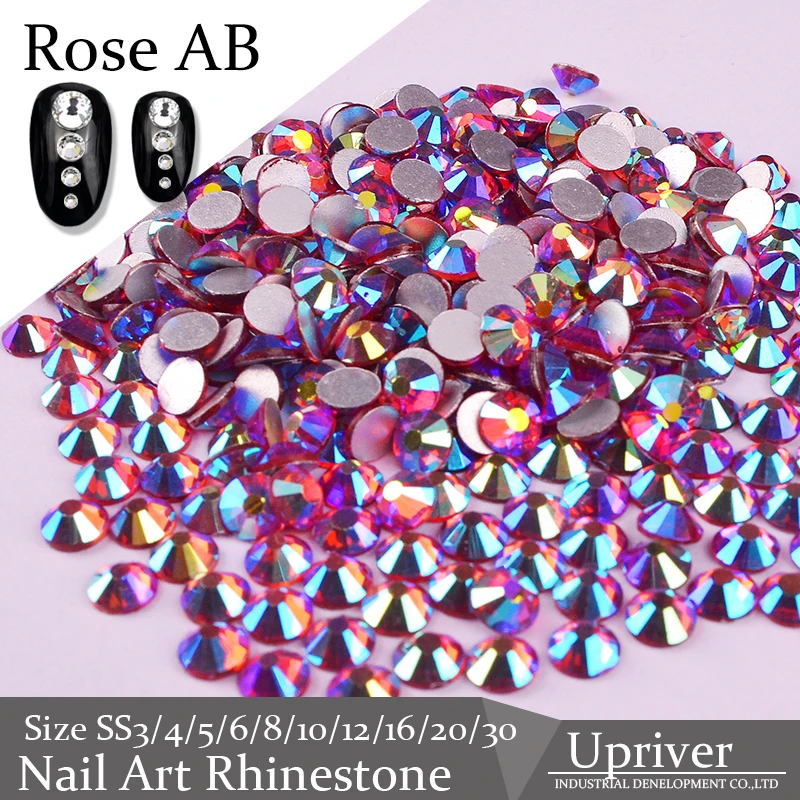 

Upriver High Quality Glass Crystal Rose AB Nail Art Rhinestones for Design Shiny Nails Decorations ss3 - ss30 1440pcs