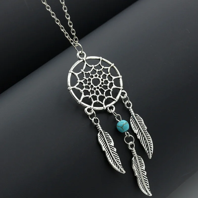 

ISINYEE Fashion Dream Catcher Pendant Necklace For Women Girl Angel Wings Feather Tassel Necklace Vintage Tibetan Silver Jewelry