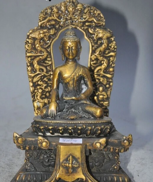 

007104 7"chinese tibet buddhism bronze animal dragon sakyamuni seat lotus buddha statue
