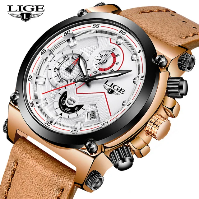 

LIGE Top Brand Luxury Sport Chronograph Mens Watches Casual Leather Quartz Watch Men Military Waterproof Clock Relogio Masculino