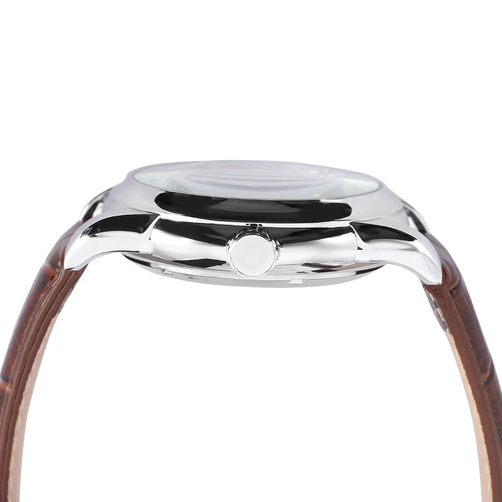 flor padrão pulseira de couro marrom relógio automático masculino
