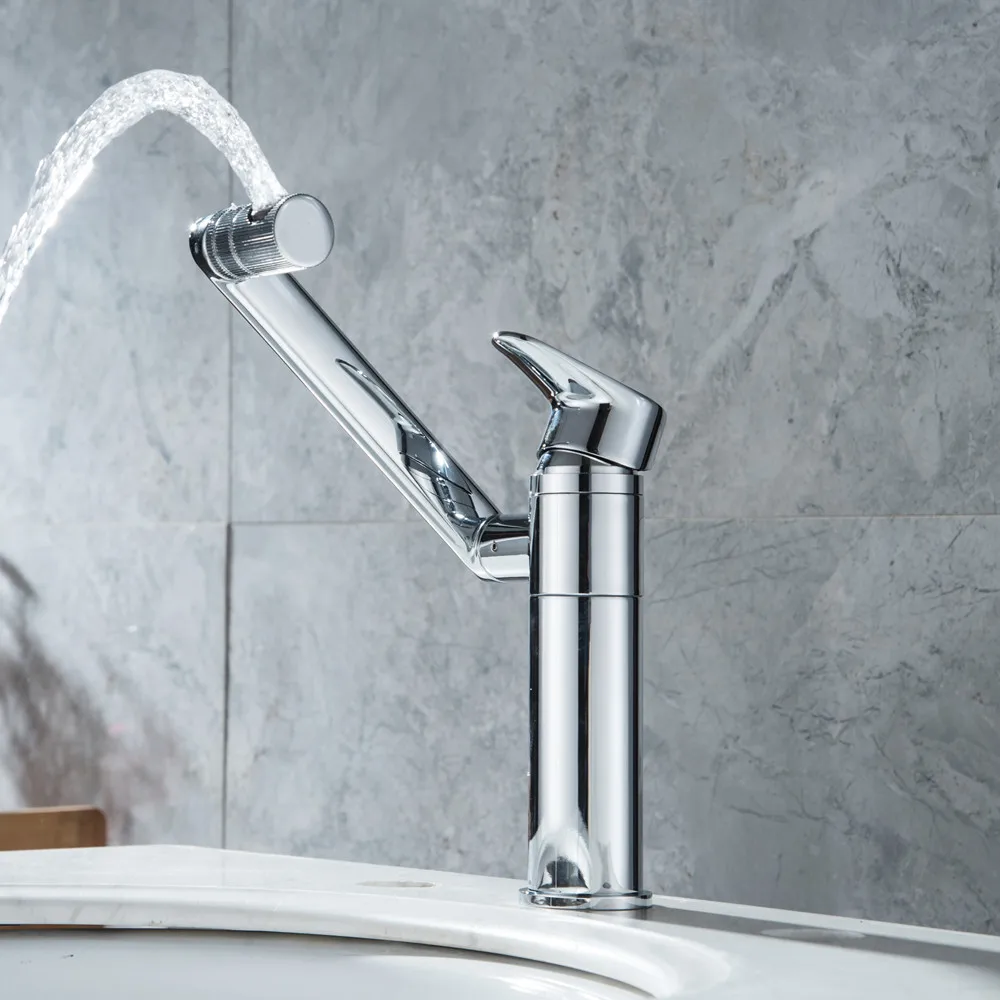 Deck Mounted Modern Chrome Finish Bathroom Hot And Cold Sink Basin Faucet Any Direction Rotating Hot And Cold Sink Water Tap 23