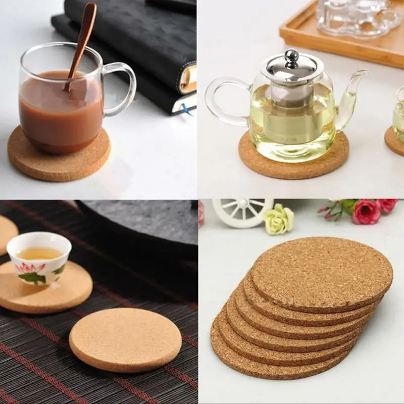 Creative Cup Mat 9*0.3cm Round Solid Color Flat Cork Coaster Drink Mat