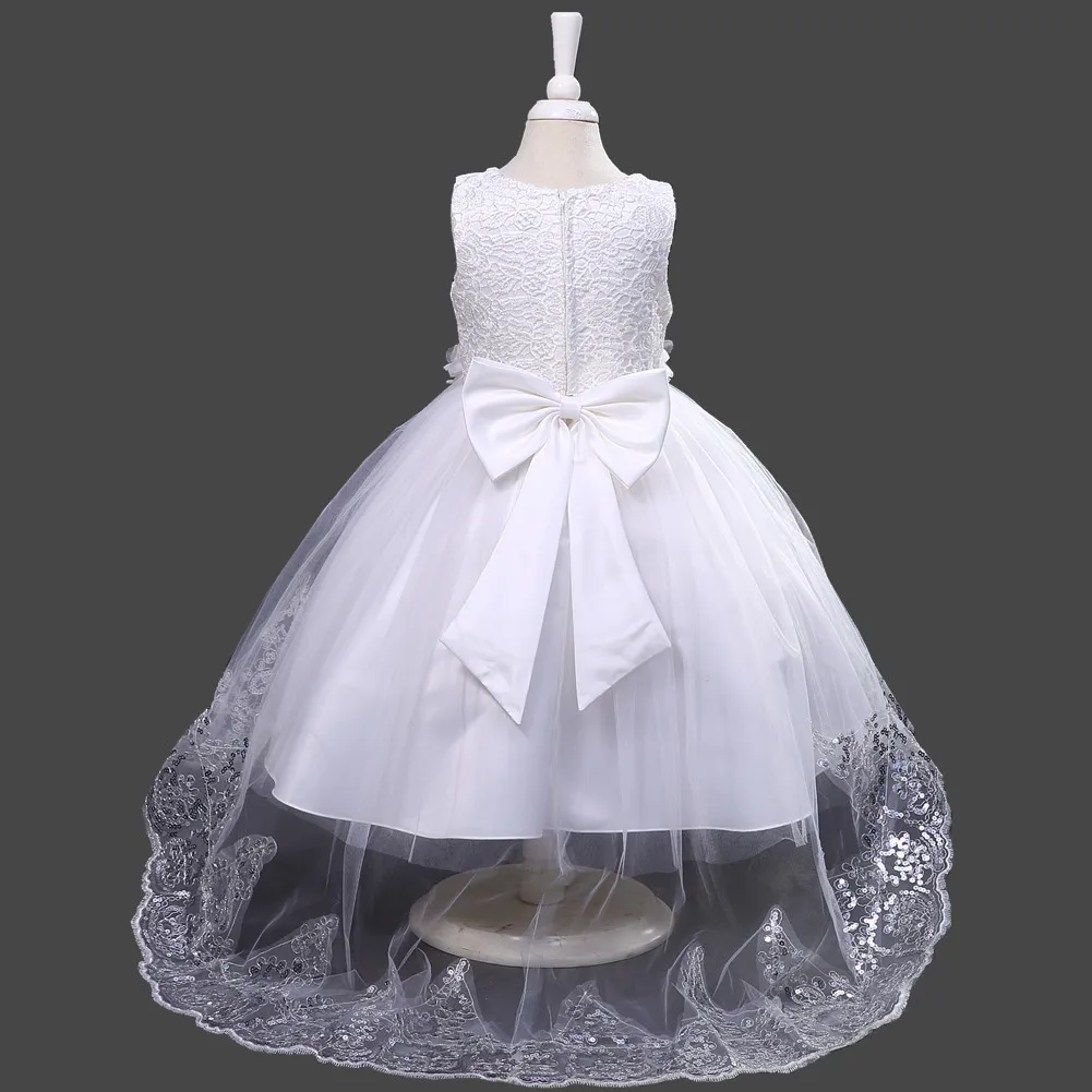 CAILENI/Детское платье принцессы для девочек детское белое платье до середины икры с цветочным узором и бантом для свадьбы, дня рождения платье для детей возрастом от 3 до 10 лет
