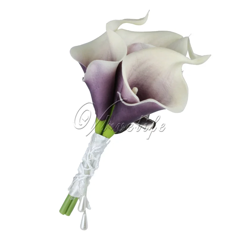 Свадебные Калла Лилия корсаж брошь с искусственным цветком букет, бутоньерка корсаж клип на Свадебный Жених GroomsmanPin Декор - Цвет: purple
