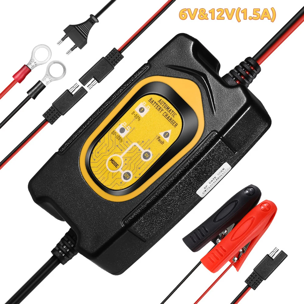 

12V 6V 1.5A Smart Car Battery Charger Automatic Auto Motorcycle Lead Acid AGM GEL 6 12 V Volt Moto cargador de bateria vehiculo