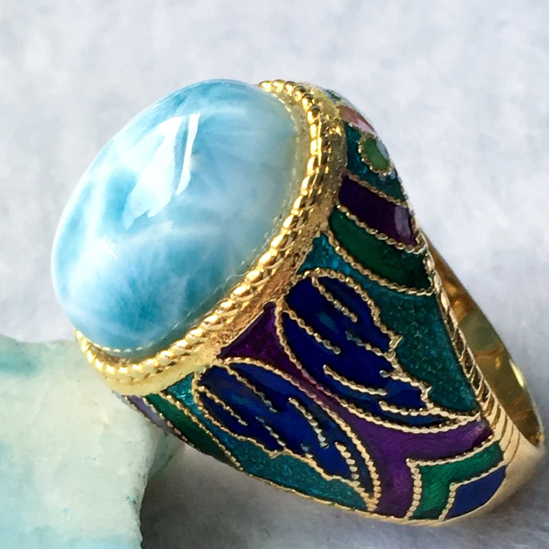 Натуральное серебряное кольцо larimar, овальное 12 мм* 16 мм, редкий синий камень larimar, модное и популярное для вечеринок