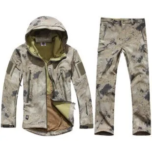 

New Shark skin Outdoor Hunting Camping Waterproof Windproof Polyester Coats Jacket Hoody TAD softshell Jacket+pants