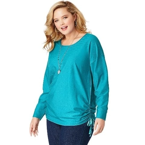 Just My Size OJ335 JMS Fashion Essentials Shadow Stripe Tunic Top Bold Blue Stripe - Size 1X (1)